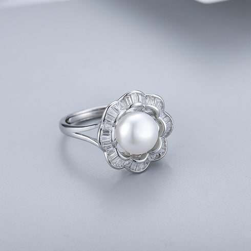 Mythical Ocean Ring - Genuine Pearl - Adjustable Size - S925 Sterling Silver - AAA Cubic Zirconia Stones - Free Box Packaging