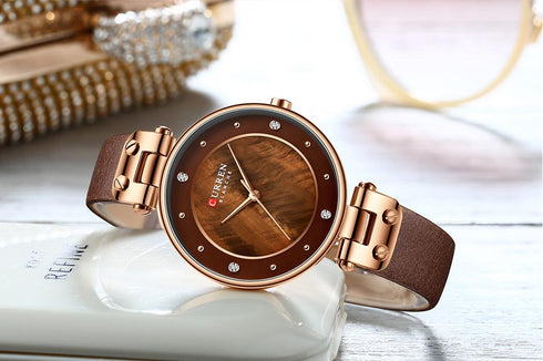 Womens Curren Coffee Brown! - Shiny Pearl Dial! - Hot Seller! - 1 Year Warranty! - Genuine Leather!