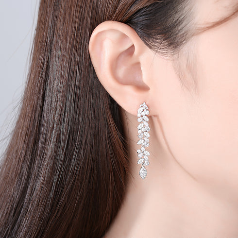 Shimmering Leaves Earrings - AAA Sparkling Cubic Zirconia - Free Box Packaging