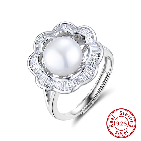 Mythical Ocean Ring - Genuine Pearl - Adjustable Size - S925 Sterling Silver - AAA Cubic Zirconia Stones - Free Box Packaging