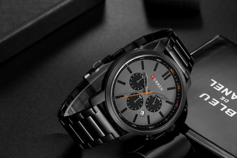 Curren Silver Black Sunray Dial! - Chronograph! - Stainless Steel Strap! - New Design! - Water Resistant 3ATM! - 1 Year Warranty!