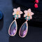 Flower Water Drop Earrings - Statement Jewellery - Cubic Zircon - Box Packaging