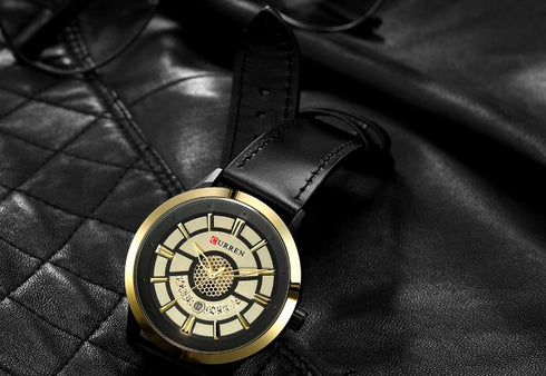 Curren Men's Classy Black & Gold! - Ultra Soft Genuie Leather! - Water Resistant! - Modern Design! - Free Gift Packaging!