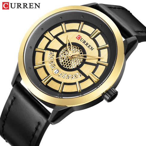 Curren Men's Classy Black & Gold! - Ultra Soft Genuie Leather! - Water Resistant! - Modern Design! - Free Gift Packaging!