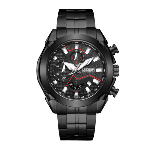 Megir - Men's Watch - 1 Year Warranty - Steel Strap - Chronograph - 3 ATM Water Resistant