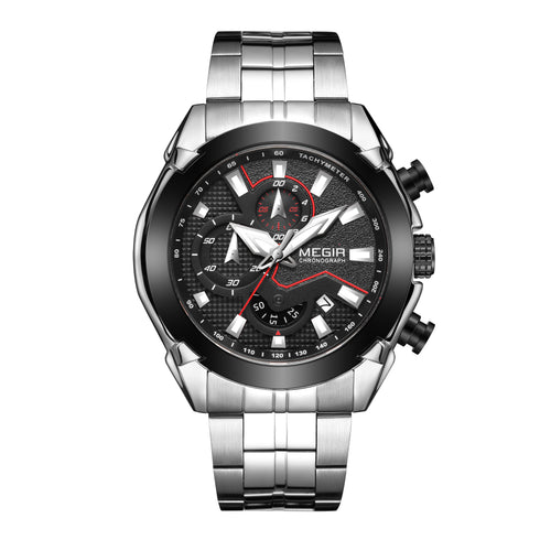 Megir - Men's Watch - 1 Year Warranty - Steel Strap - Chronograph - 3 ATM Water Resistant
