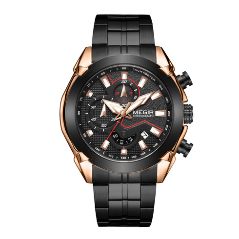 Megir - Men's Watch - 1 Year Warranty - Steel Strap - Chronograph - 3 ATM Water Resistant