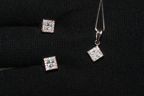 Modern Elegance - Diamond White - 925 Sterling Silver Jewellery Set - Necklace + Earrings - Free Box Packaging