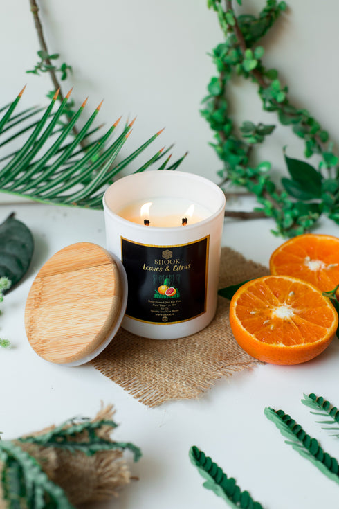 Leaves & Citrus - Honeysuckle Scented Candle - Double Wick - Free Shook Carry Bag