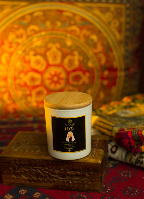 DXB - Amber & Oud Scented Candle - Double Wick - Shook Carry Bag Included