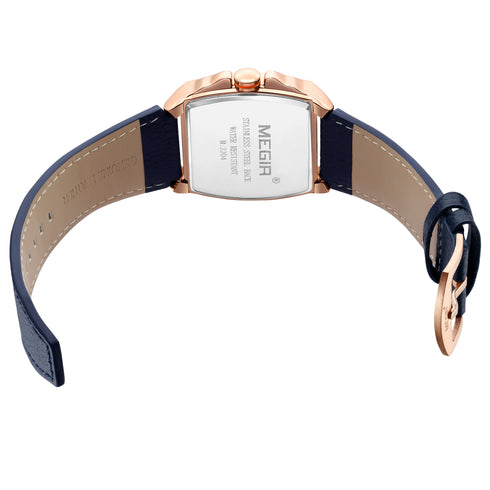 Megir - Men's Watch - 1 Year Warranty - Genuine Leather Strap - Chronograph - 3 ATM Water Resistant