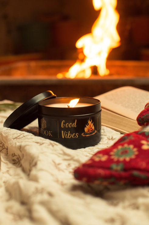 Good Vibes - Woodfire & Bakhoor Scented Candle - Free SHOOK Carry Bag Included!