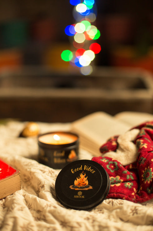 Good Vibes - Woodfire & Bakhoor Scented Candle - Free SHOOK Carry Bag Included!