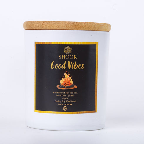 Good Vibes - Woodfire & Bakhoor Scented Candle - Double Wick - Free Shook Carry Bag