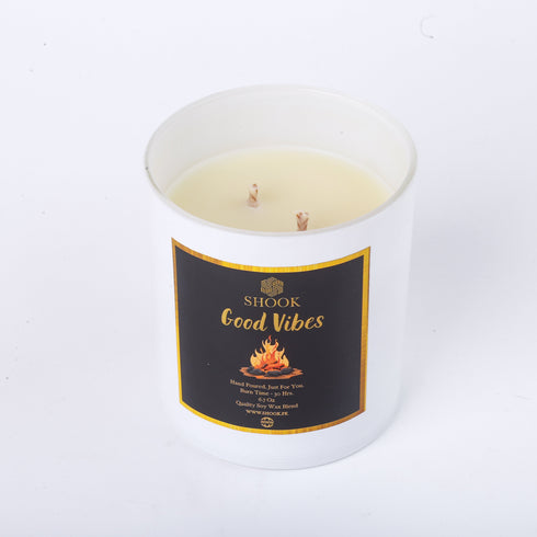 Good Vibes - Woodfire & Bakhoor Scented Candle - Double Wick - Free Shook Carry Bag