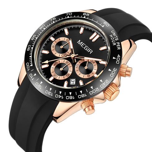 Megir - Men's Watch - 1 Year Warranty - Silicon Strap - Chronograph - 3 ATM Water Resistant