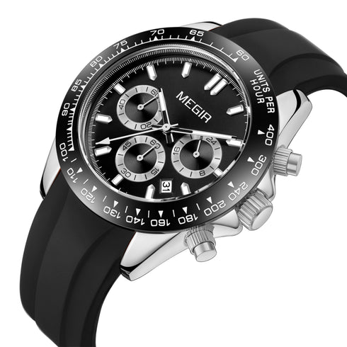 Megir - Men's Watch - 1 Year Warranty - Silicon Strap - Chronograph - 3 ATM Water Resistant