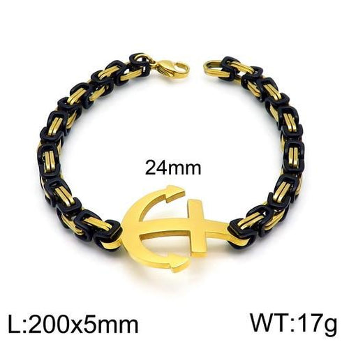 Anchor Bracelet! - Black Steel & 14K Gold Plated! - Long Lasting Polish & Shine! - Hot Seller! - 24MM Width! (Men/Women)
