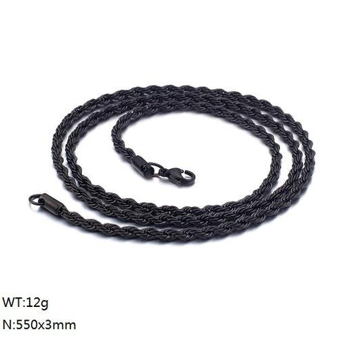 Twisted Rope Chain! - Black Gold Plated! - 550 MM Length! - 316L Fine Stainless Steel! - Free Box Packaging!