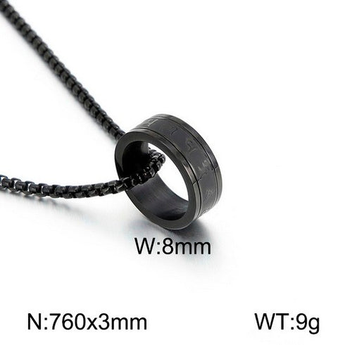 Ring of Myths Necklace! - Sparkling Jet Black! - 316L Surgical Grade Stainless Steel! - Ring of Myths! - 760MM Long! - Free Gift Packaging!