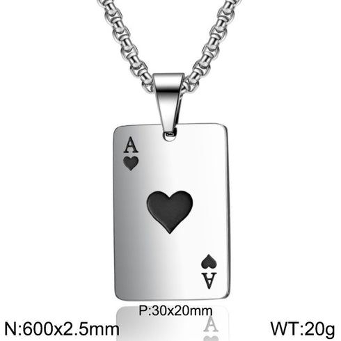Smoking Aces Necklace (Black) - Pure 316L Surgical Grade Stainless Steel - Free Box Packaging