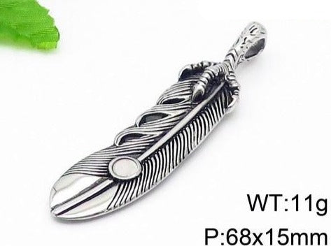 Tribal Necklace - Ancient Feather Design - 316L Sparkling Stainless Steel - Free Box Packaging!