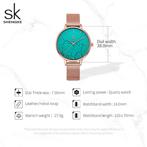 Shengke Marble - Women's Watch - Rose Gold - Adjustable Steel Strap - 1 Year Warranty - Free Box Packaging!