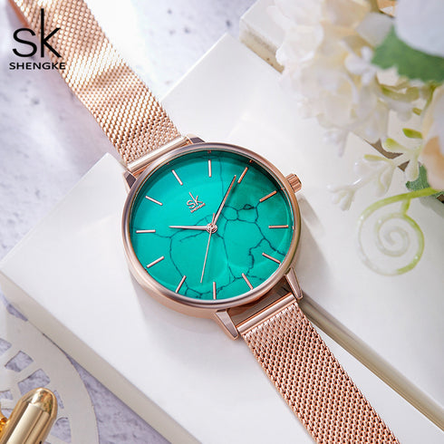 Shengke Marble - Women's Watch - Rose Gold - Adjustable Steel Strap - 1 Year Warranty - Free Box Packaging!