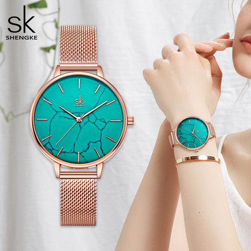 Shengke Marble - Women's Watch - Rose Gold - Adjustable Steel Strap - 1 Year Warranty - Free Box Packaging!