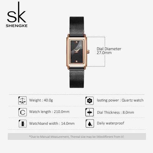 Shengke Classic - Women's Watch - Rose Gold & Sparkling Black - Adjustable Steel Strap - 1 Year Warranty - Free Box Packaging!
