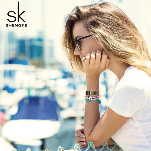 Shengke Classic - Women's Watch - Rose Gold & Sparkling Black - Adjustable Steel Strap - 1 Year Warranty - Free Box Packaging!