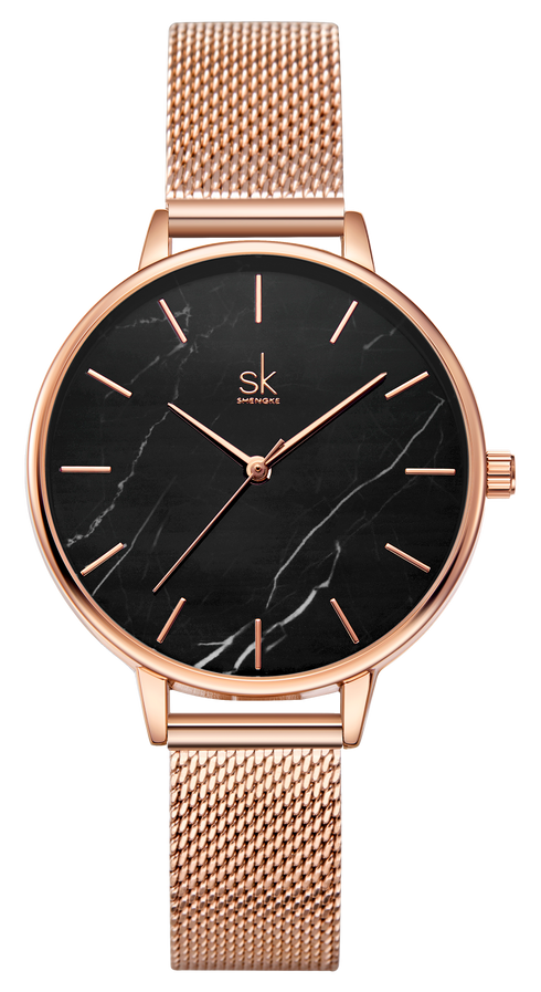 Shengke Marble - Women's Watch - Classic Rose Gold & Black - Adjustable Steel Strap - 1 Year Warranty - Free Box Packaging!