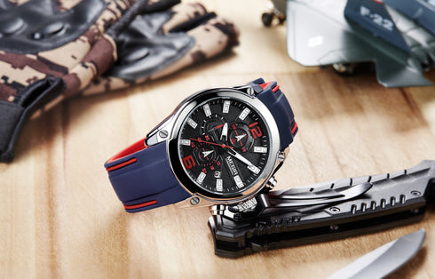 Megir - Men's Watch - 1 Year Warranty - Silicon Strap - Chronograph - 3 ATM Water Resistant