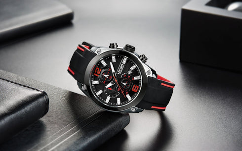 Megir - Men's Watch - 1 Year Warranty - Silicon Strap - Chronograph - 3 ATM Water Resistant