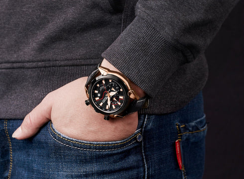 Megir - Men's Watch - 1 Year Warranty - Genuine Leather Strap - Chronograph - 3 ATM Water Resistant