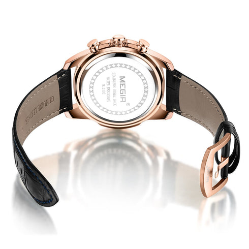 Megir - Men's Watch - 1 Year Warranty - Genuine Leather Strap - Chronograph - 3 ATM Water Resistant