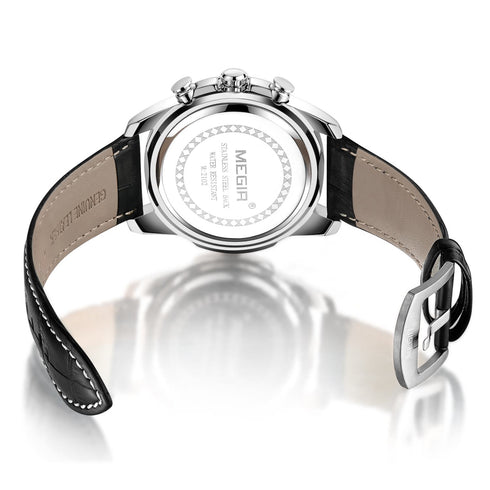 Megir - Men's Watch - 1 Year Warranty - Genuine Leather Strap - Chronograph - 3 ATM Water Resistant
