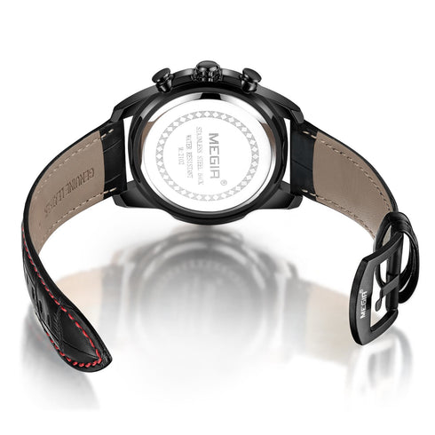 Megir - Men's Watch - 1 Year Warranty - Genuine Leather Strap - Chronograph - 3 ATM Water Resistant