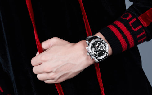 Megir - Men's Watch - 1 Year Warranty - Genuine Leather Strap - Chronograph - 3 ATM Water Resistant