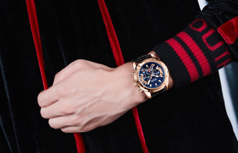 Megir - Men's Watch - 1 Year Warranty - Genuine Leather Strap - Chronograph - 3 ATM Water Resistant