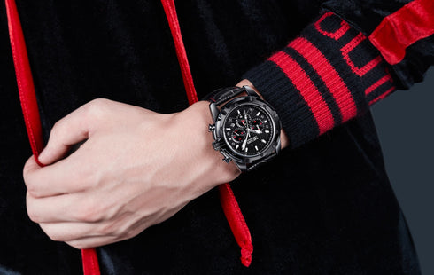 Megir - Men's Watch - 1 Year Warranty - Genuine Leather Strap - Chronograph - 3 ATM Water Resistant