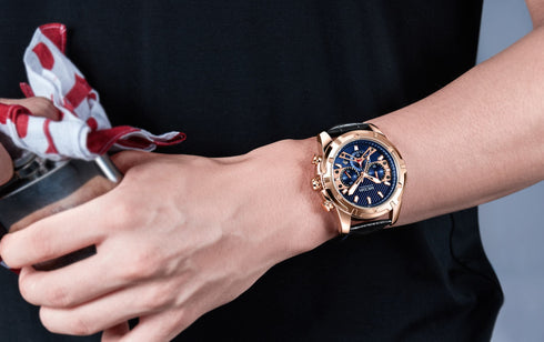 Megir - Men's Watch - 1 Year Warranty - Genuine Leather Strap - Chronograph - 3 ATM Water Resistant