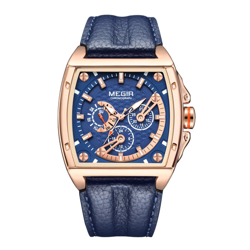 Megir - Men's Watch - 1 Year Warranty - Genuine Leather Strap - Chronograph - 3 ATM Water Resistant