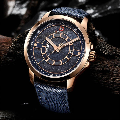 Naviforce Modern Blue & Rose Gold! - Genuine Leather! - 1 Year Warranty! - Day Date Function!
