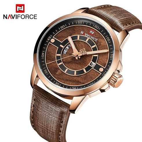 Naviforce Modern Bronze & Rose Gold! - Genuine Leather! - 1 Year Warranty! - Day Date Function!