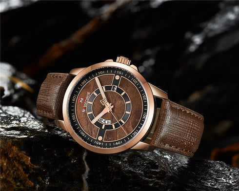 Naviforce Modern Bronze & Rose Gold! - Genuine Leather! - 1 Year Warranty! - Day Date Function!