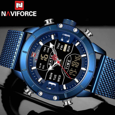 Naviforce Army Steel Analog + Digital! - Adjustable Strap! - 1 Year Warranty!