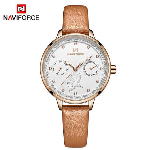 Women's Classic Flower Leather With Crystals Chronograph (Brown)