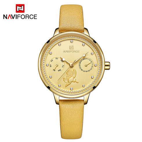 Women's Classic Flower Leather With Crystals Chronograph (Yellow) - 1 Year Warranty