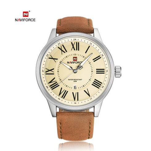 Naviforce Men's Classic Brown! - Roman Numbers! - Genuine Leather! - 1 Year Warranty! - Water Resistant! - Free Gift Packaging!